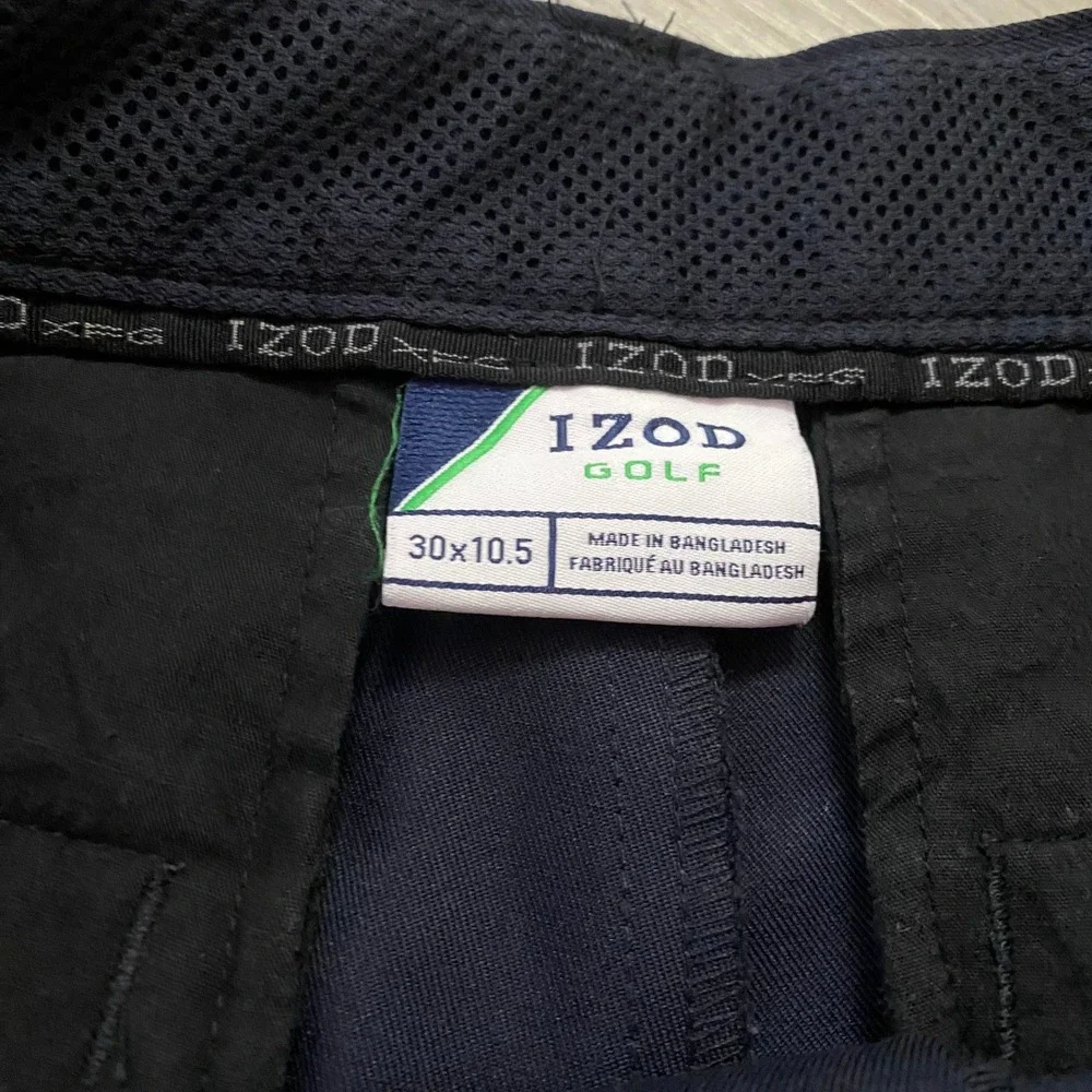 IZOD Golf Shorts Mens 30 Navy Blue Flat Front Performance Zipper Pocket 30x10.5